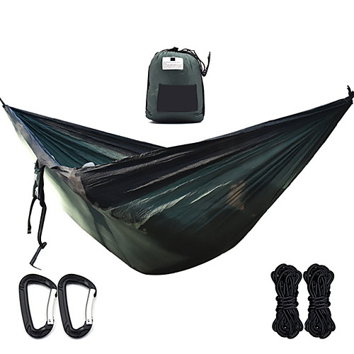 

Camping Hammock Outdoor Portable Breathable Ultra Light (UL) Foldable Parachute Nylon with Carabiners and Tree Straps for 2 person Camping / Hiking Hunting Fishing Black / Green Black / Blue 290190