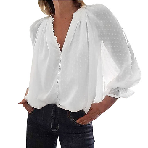 

Women's Plus Size Polka Dot Mesh Loose T-shirt Basic Daily V Neck White