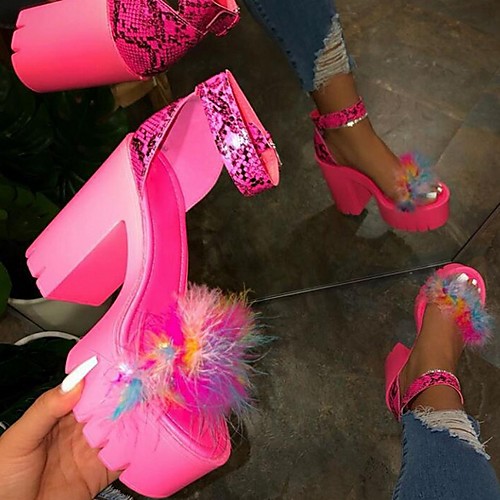 

Women's Sandals Heel Sandals Summer Block Heel Open Toe Daily PU Black / Yellow / Fuchsia