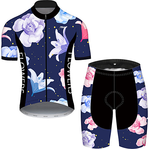 

21Grams Men's Short Sleeve Cycling Jersey with Shorts Black / Blue Floral Botanical Bike UV Resistant Quick Dry Sports Patterned Mountain Bike MTB Road Bike Cycling Clothing Apparel / Stretchy