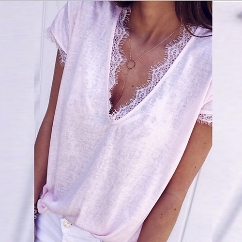 

Women's Solid Colored T-shirt Daily V Neck White / Black / Blushing Pink