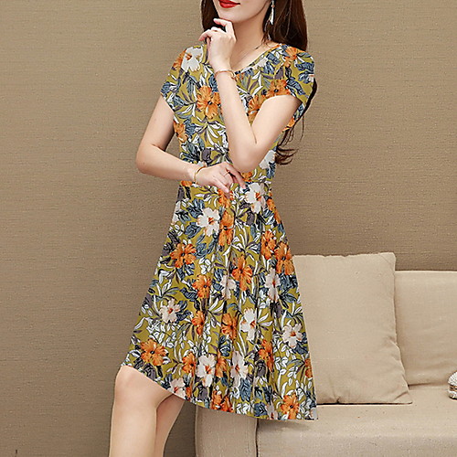 

Women's A Line Dress - Short Sleeves Floral Summer Street chic 2020 Black Yellow M L XL XXL XXXL XXXXL