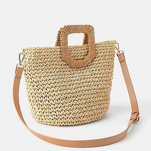 

Women's Straw Crossbody Bag Solid Color Beige