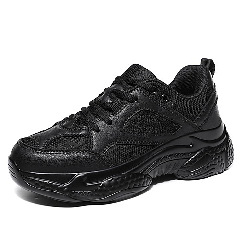 

Women's Trainers / Athletic Shoes Spring & Fall / Spring Flat Heel Round Toe Casual Daily Solid Colored Mesh / PU Walking Shoes Black / Beige