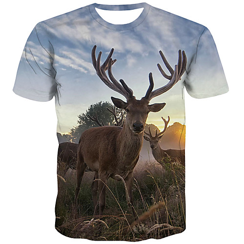 

Men's Plus Size 3D Print T-shirt Street chic Daily Round Neck Rainbow / Short Sleeve