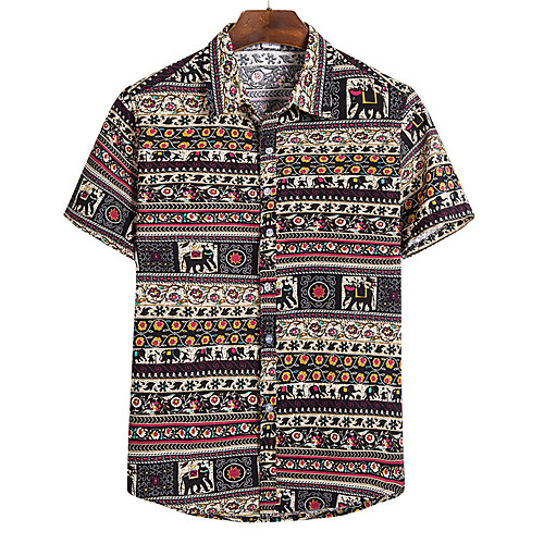 

Men's Plus Size Tribal Shirt - Cotton Vintage Street chic Holiday Weekend Brown / Short Sleeve