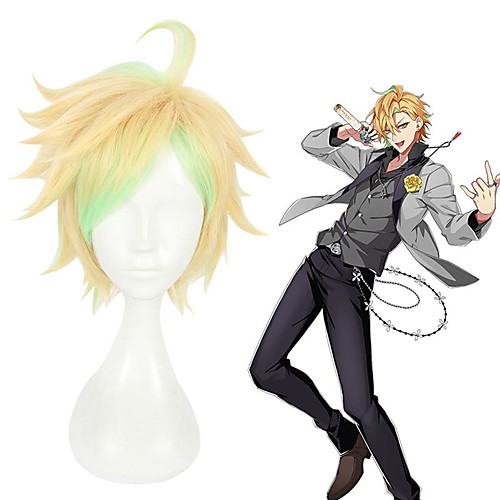 

Cosplay Wig Hifumi Izanami Hypnosis Mic Straight Layered Haircut Asymmetrical Wig Short Blonde Synthetic Hair 12 inch Men's Anime Cosplay Cool Blonde