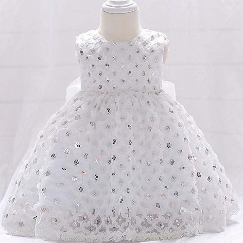 

Ball Gown Floor Length Event / Party / Birthday Christening Gowns - Lace / Tulle Sleeveless Jewel Neck with Bow(s) / Paillette