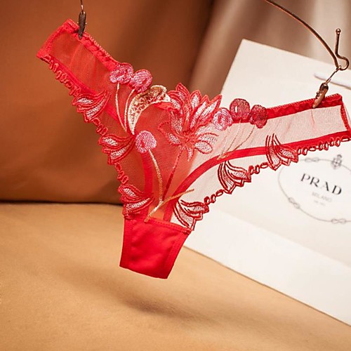 

Women's Lace Brief - EU / US Size Mid Waist Blushing Pink Red Blue One-Size