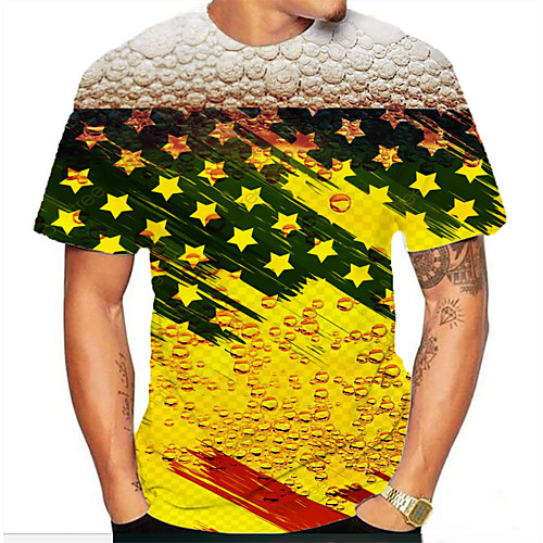 

Men's T shirt Graphic Beer Print Short Sleeve Daily Tops Basic Yellow