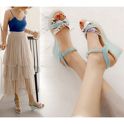 

Women's Sandals Wedge Sandals Summer Wedge Heel Peep Toe Daily Solid Colored PU White / Pink / Blue