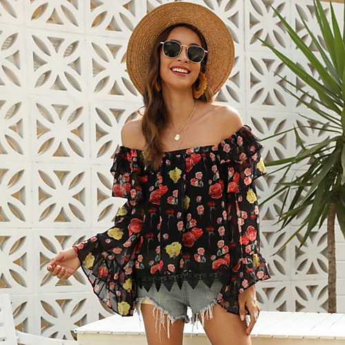 

Women's Floral Blouse Daily Off Shoulder Black