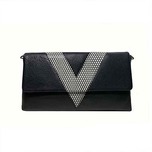 

Women's Zipper Cowhide Clutch / Evening Bag / Crossbody Bag Geometric Pattern Black Grey / Black / White / Black