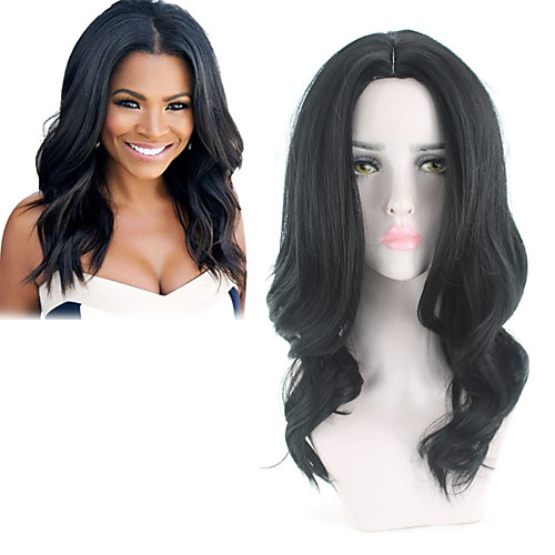 

Synthetic Wig Curly Middle Part Wig Long Black Synthetic Hair 18 inch Women's Middle Part curling Fluffy Black