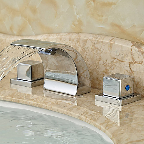 

Bathroom Sink Faucet - Widespread / Waterfall Chrome Deck Mounted Two Handles Three HolesBath Taps
