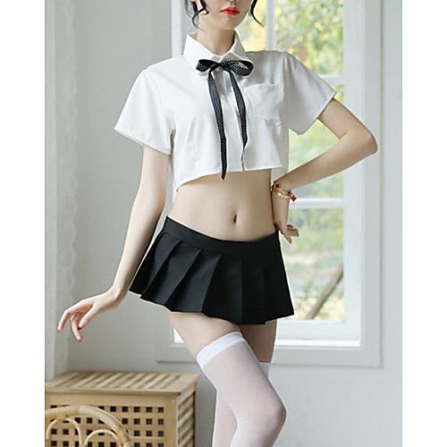 

Women's Pleated Super Sexy Matching Bralettes Uniforms & Cheongsams Suits Nightwear Patchwork Black S M L / Shirt Collar