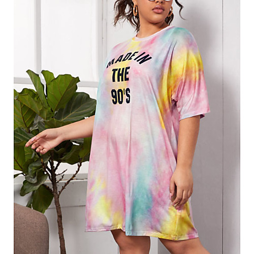 

Women's Plus Size Tie Dye Letter Loose Tunic Basic Daily Weekend Blushing Pink