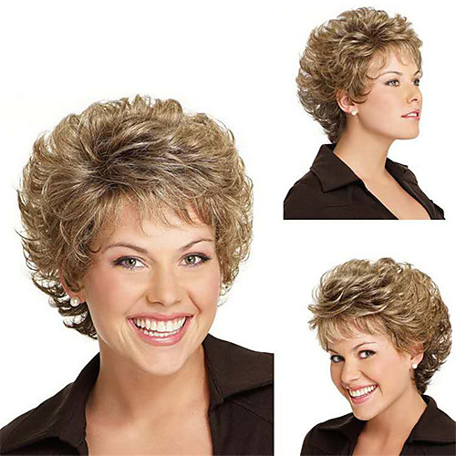 

Synthetic Wig Curly Matte Layered Haircut Wig Short Light golden Synthetic Hair 6 inch Women's Normal curling Fluffy Blonde