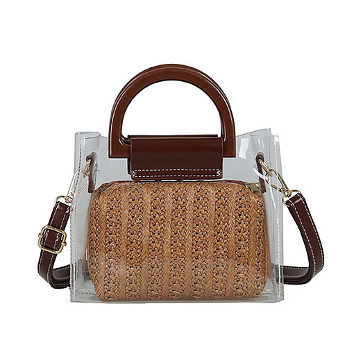 

Women's Zipper Straw / PVC Crossbody Bag Straw Bag Solid Color Black / Khaki / Brown
