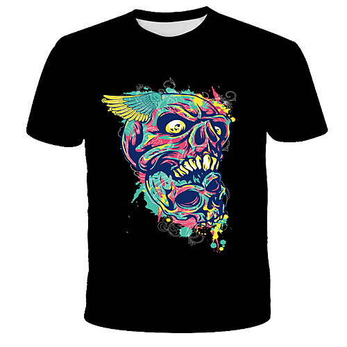 

Men's 3D Skull Blue & White Print T-shirt Street chic Exaggerated Daily Holiday Round Neck Rainbow / Short Sleeve