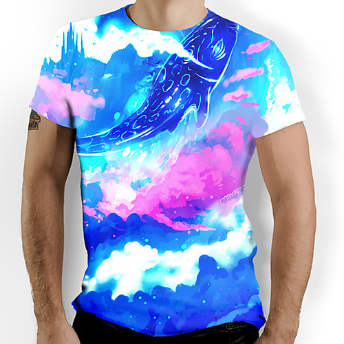

Men's Graphic Animal T-shirt Basic Elegant Daily Going out Blue