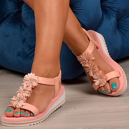 

Women's Sandals Summer Flat Heel Open Toe Daily PU Black / Yellow / Pink