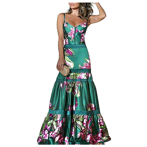 

Mermaid / Trumpet Boho Floral Prom Formal Evening Dress Sweetheart Neckline Sleeveless Floor Length Satin with Pattern / Print 2020