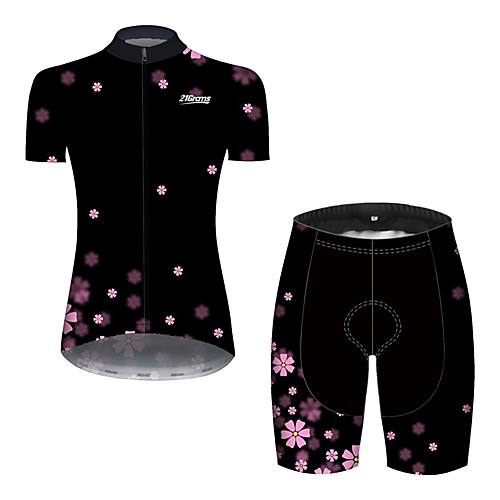 

21Grams Women's Short Sleeve Cycling Jersey with Shorts Black / Red Floral Botanical Bike Clothing Suit Breathable 3D Pad Quick Dry Ultraviolet Resistant Reflective Strips Sports Solid Color Mountain