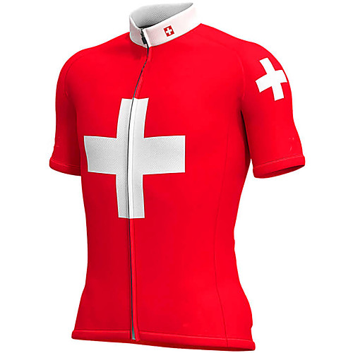 

21Grams Men's Short Sleeve Cycling Jersey Polyester Red / White Switzerland National Flag Bike Jersey Top Mountain Bike MTB Road Bike Cycling UV Resistant Breathable Quick Dry Sports Clothing Apparel