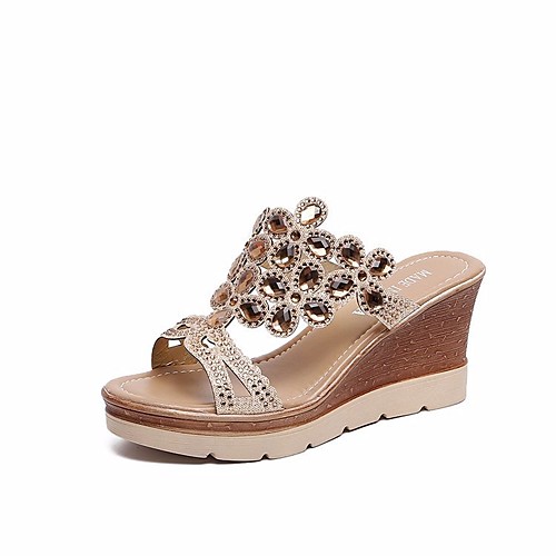 

Women's Sandals Wedge Sandals Flat Sandal Summer Wedge Heel Open Toe Daily PU Black / Gold / Blue