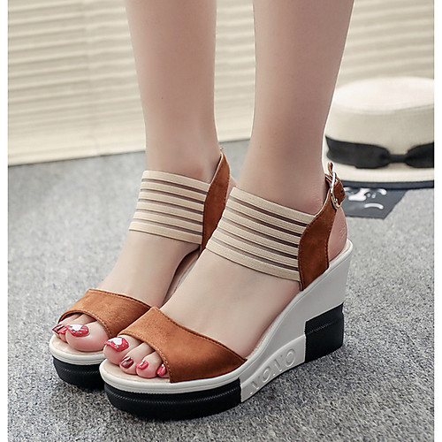 

Women's Sandals Wedge Sandals Heel Sandals Summer Wedge Heel Open Toe Daily PU Black / Khaki / Brown