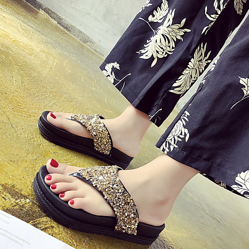 

Women's Sandals Flat Sandal Summer Flat Heel Open Toe Daily PU Black / Gold / Silver