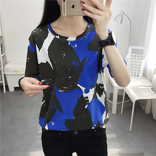

Women's Color Block Print T-shirt Street chic Daily Weekend Blue / Green