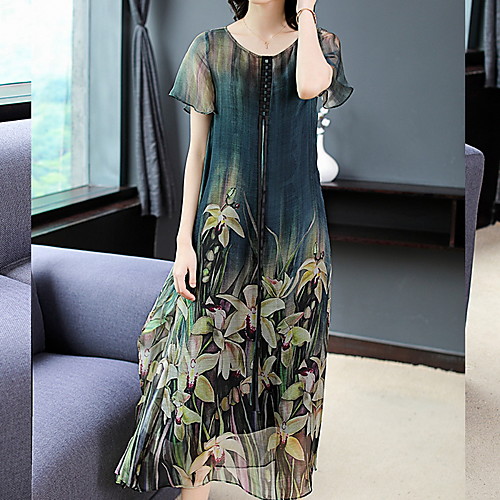 

Women's Mini Sheath Dress - Short Sleeves Floral Summer Elegant Slim 2020 Green M L XL XXL XXXL