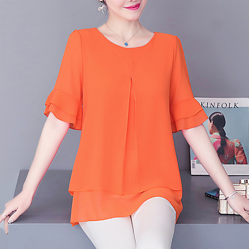

Women's Blouse Solid Colored Ruffle Short Sleeve Daily Tops Business Basic Black Purple Wine