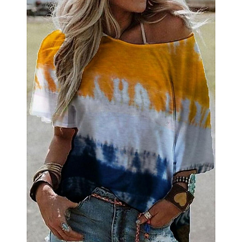 

Women's T-shirt Tie Dye Tops One Shoulder Loose Daily Blue Purple Red M L XL 2XL 3XL 4XL