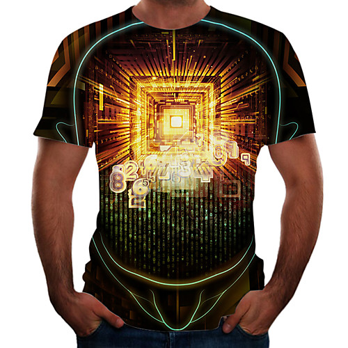 

Men's Plus Size Color Block 3D T-shirt Basic Going out Weekend Round Neck Rainbow / Short Sleeve / Animal