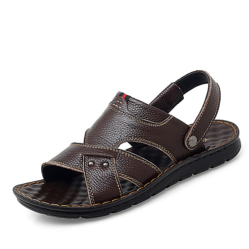 

Men's Summer Classic / British Daily Outdoor Sandals Walking Shoes Leather Breathable Wear Proof Black / Brown