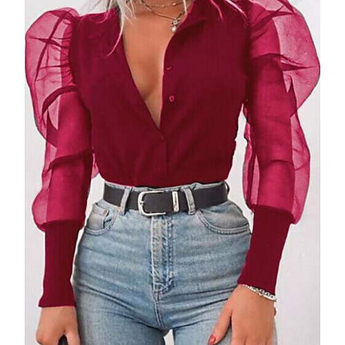 

Women's Solid Colored Blouse Daily V Neck Wine / White / Black / Purple