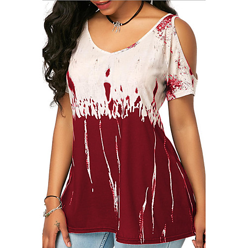 

Women's Color Block Plus Size T-shirt Short Sleeve Daily Tops Cotton Black Blue Red