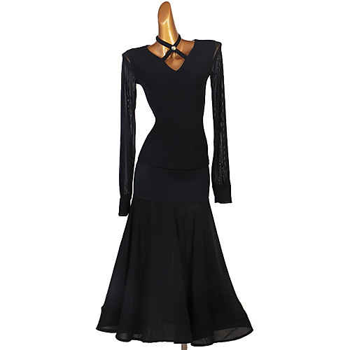 

Ballroom Dance Skirts Pleats Split Joint Women's Performance Long Sleeve High Spandex