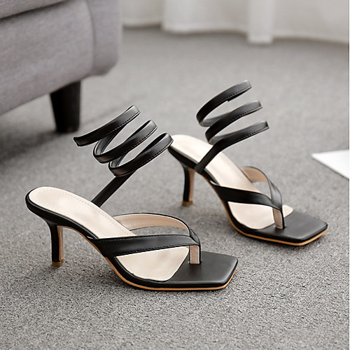 

Women's Sandals Summer Pumps Square Toe Daily Cowhide White / Black