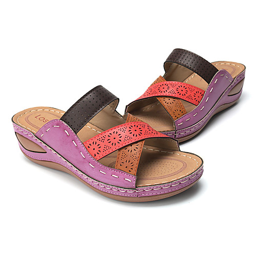 

Women's Sandals Wedge Sandals 2020 Spring & Fall / Spring & Summer Wedge Heel Open Toe Casual Boho Daily Outdoor PU Purple / Green / Blue