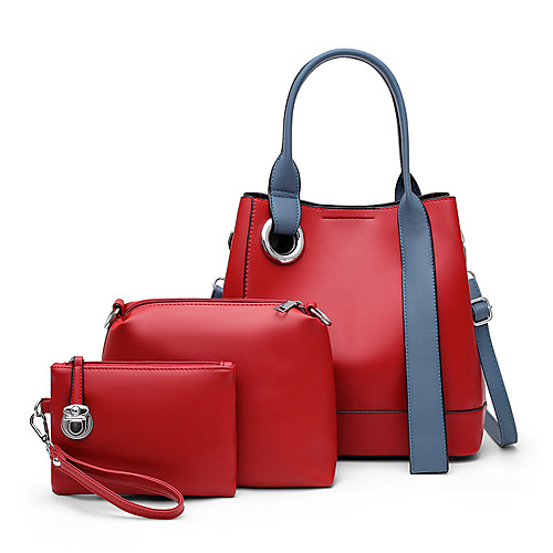

Women's Zipper PU Bag Set Solid Color 3 Pcs Purse Set White / Black / Red
