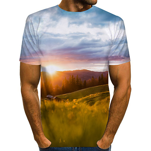 

Men's 3D T-shirt Basic Exaggerated Daily Round Neck Blue / Purple / Red / Yellow / Green / Short Sleeve