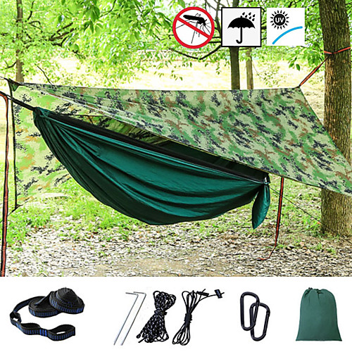 

Camping Hammock with Mosquito Net Hammock Rain Fly Outdoor Portable Sunscreen Breathable Anti-Mosquito Ultra Light (UL) Parachute Nylon with Carabiners and Tree Straps for 1 person Hunting Fishing