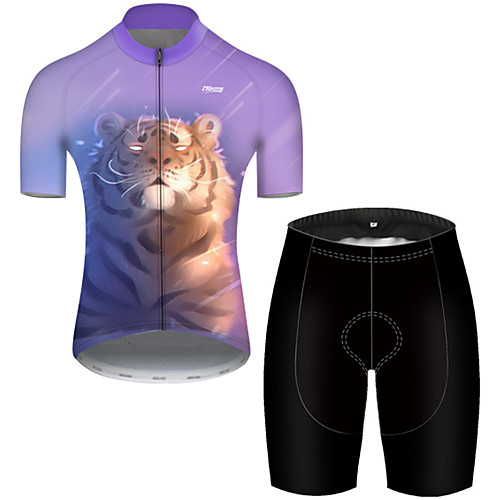 

21Grams Men's Short Sleeve Cycling Jersey with Shorts Nylon Polyester Black / Yellow Galaxy Animal Tiger Bike Clothing Suit Breathable Quick Dry Ultraviolet Resistant Reflective Strips Sweat-wicking