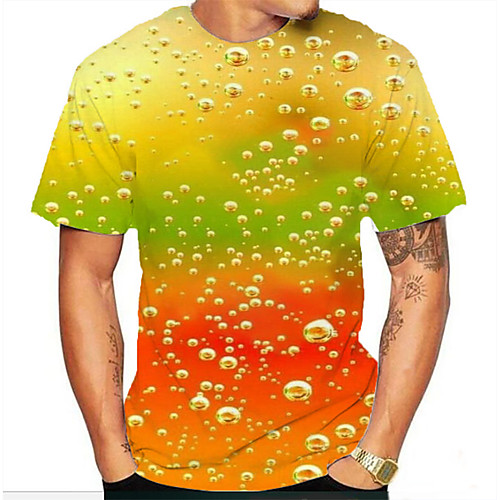 

Men's T shirt Graphic Beer Print Short Sleeve Daily Tops Basic Rainbow
