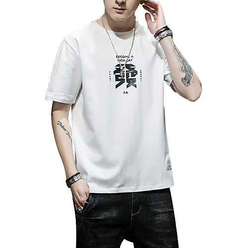 

Men's Graphic Solid Colored T-shirt - Cotton Daily Weekend Round Neck White / Black / Short Sleeve / Letter
