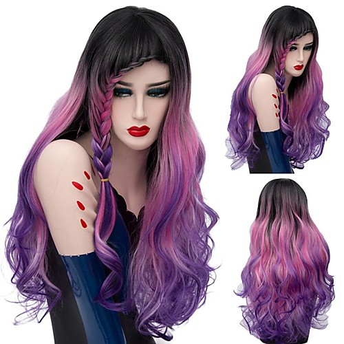 

Cosplay Costume Wig Cosplay Wig Lolita Lilac Waterfall Braided Curly Wavy Asymmetrical Braid Wig Very Long Black / Rose Synthetic Hair 28 inch Women's Anime Cosplay Women Purple